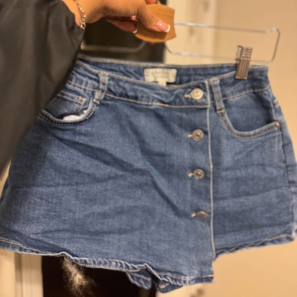 Blue Button-Up Mini Skirt
